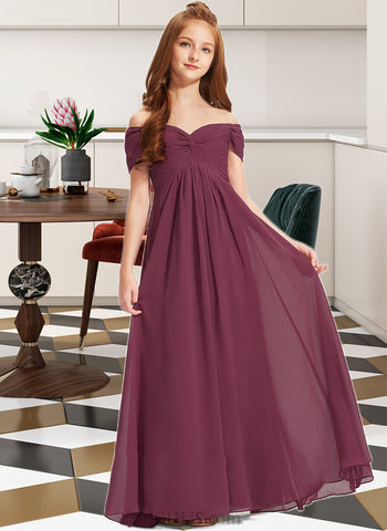 Nola A-Line Off-the-Shoulder Floor-Length Chiffon Junior Bridesmaid Dress With Ruffle UKP0013376