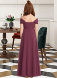 Nola A-Line Off-the-Shoulder Floor-Length Chiffon Junior Bridesmaid Dress With Ruffle UKP0013376