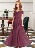 Nola A-Line Off-the-Shoulder Floor-Length Chiffon Junior Bridesmaid Dress With Ruffle UKP0013376