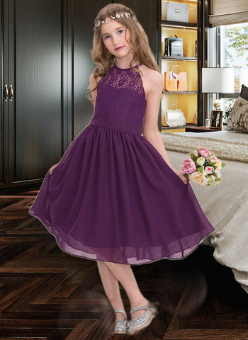 Autumn A-Line Scoop Neck Knee-Length Chiffon Junior Bridesmaid Dress UKP0013379