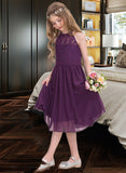 Autumn A-Line Scoop Neck Knee-Length Chiffon Junior Bridesmaid Dress UKP0013379