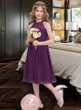 Autumn A-Line Scoop Neck Knee-Length Chiffon Junior Bridesmaid Dress UKP0013379