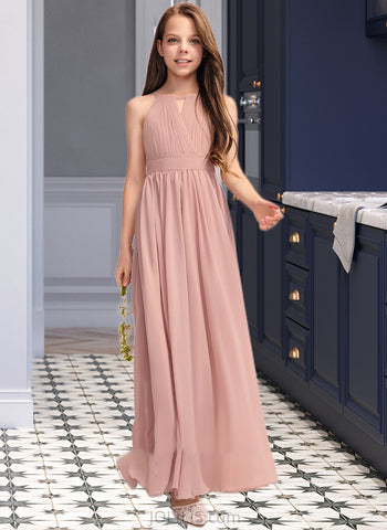 Kendal A-Line Scoop Neck Floor-Length Chiffon Junior Bridesmaid Dress With Ruffle Bow(s) UKP0013380