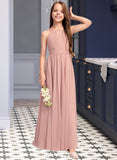 Kendal A-Line Scoop Neck Floor-Length Chiffon Junior Bridesmaid Dress With Ruffle Bow(s) UKP0013380