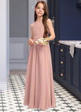 Kendal A-Line Scoop Neck Floor-Length Chiffon Junior Bridesmaid Dress With Ruffle Bow(s) UKP0013380