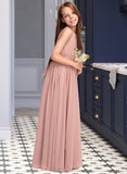 Kendal A-Line Scoop Neck Floor-Length Chiffon Junior Bridesmaid Dress With Ruffle Bow(s) UKP0013380