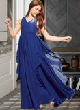 Andrea A-Line V-neck Floor-Length Chiffon Junior Bridesmaid Dress With Cascading Ruffles UKP0013381