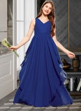 Andrea A-Line V-neck Floor-Length Chiffon Junior Bridesmaid Dress With Cascading Ruffles UKP0013381