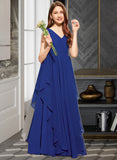 Andrea A-Line V-neck Floor-Length Chiffon Junior Bridesmaid Dress With Cascading Ruffles UKP0013381