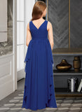 Andrea A-Line V-neck Floor-Length Chiffon Junior Bridesmaid Dress With Cascading Ruffles UKP0013381