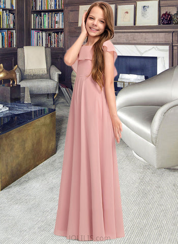 Thalia A-Line Scoop Neck Floor-Length Chiffon Junior Bridesmaid Dress With Cascading Ruffles UKP0013382