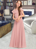 Thalia A-Line Scoop Neck Floor-Length Chiffon Junior Bridesmaid Dress With Cascading Ruffles UKP0013382