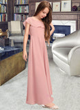 Thalia A-Line Scoop Neck Floor-Length Chiffon Junior Bridesmaid Dress With Cascading Ruffles UKP0013382