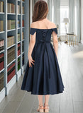 Mimi A-Line Off-the-Shoulder Tea-Length Satin Junior Bridesmaid Dress With Ruffle Pockets UKP0013383