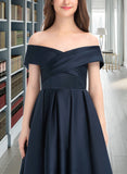 Mimi A-Line Off-the-Shoulder Tea-Length Satin Junior Bridesmaid Dress With Ruffle Pockets UKP0013383