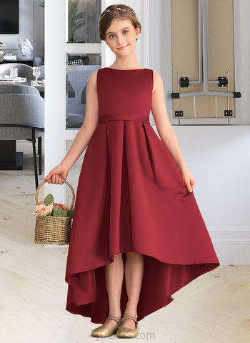 Yasmine A-Line Scoop Neck Asymmetrical Satin Junior Bridesmaid Dress With Ruffle Pockets UKP0013385