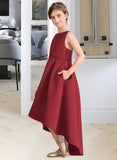 Yasmine A-Line Scoop Neck Asymmetrical Satin Junior Bridesmaid Dress With Ruffle Pockets UKP0013385