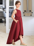 Yasmine A-Line Scoop Neck Asymmetrical Satin Junior Bridesmaid Dress With Ruffle Pockets UKP0013385