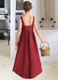 Yasmine A-Line Scoop Neck Asymmetrical Satin Junior Bridesmaid Dress With Ruffle Pockets UKP0013385