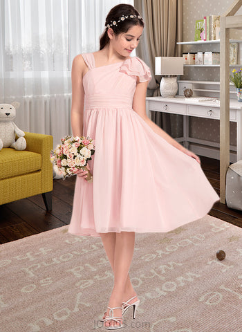 Angeline A-Line V-neck Knee-Length Chiffon Junior Bridesmaid Dress With Cascading Ruffles UKP0013386