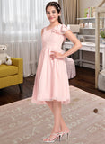 Angeline A-Line V-neck Knee-Length Chiffon Junior Bridesmaid Dress With Cascading Ruffles UKP0013386