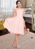 Angeline A-Line V-neck Knee-Length Chiffon Junior Bridesmaid Dress With Cascading Ruffles UKP0013386