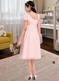 Angeline A-Line V-neck Knee-Length Chiffon Junior Bridesmaid Dress With Cascading Ruffles UKP0013386