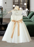 Tanya A-Line Scoop Neck Knee-Length Tulle Junior Bridesmaid Dress With Sash Bow(s) UKP0013387