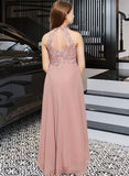 Holly A-Line Scoop Neck Asymmetrical Chiffon Lace Junior Bridesmaid Dress UKP0013388