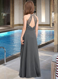 Urania A-Line Scoop Neck Floor-Length Chiffon Lace Junior Bridesmaid Dress With Cascading Ruffles UKP0013389