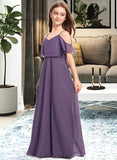 Kelsey A-Line V-neck Floor-Length Chiffon Junior Bridesmaid Dress UKP0013390