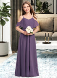 Kelsey A-Line V-neck Floor-Length Chiffon Junior Bridesmaid Dress UKP0013390