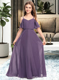 Kelsey A-Line V-neck Floor-Length Chiffon Junior Bridesmaid Dress UKP0013390