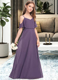 Kelsey A-Line V-neck Floor-Length Chiffon Junior Bridesmaid Dress UKP0013390