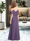 Kelsey A-Line V-neck Floor-Length Chiffon Junior Bridesmaid Dress UKP0013390