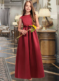 Shayna A-Line Scoop Neck Floor-Length Satin Junior Bridesmaid Dress With Bow(s) Pockets UKP0013391