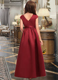 Shayna A-Line Scoop Neck Floor-Length Satin Junior Bridesmaid Dress With Bow(s) Pockets UKP0013391