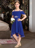 Jaylyn A-Line Off-the-Shoulder Asymmetrical Chiffon Junior Bridesmaid Dress With Beading Bow(s) UKP0013392