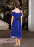 Jaylyn A-Line Off-the-Shoulder Asymmetrical Chiffon Junior Bridesmaid Dress With Beading Bow(s) UKP0013392