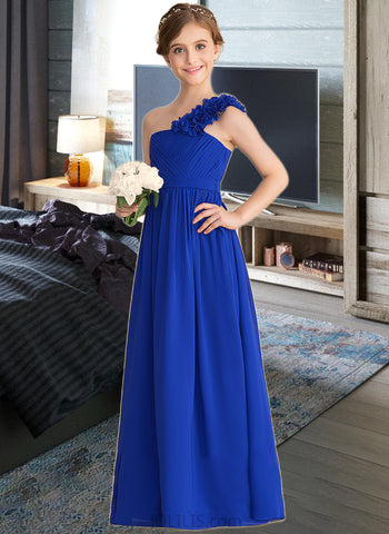 Kaley A-Line One-Shoulder Floor-Length Chiffon Junior Bridesmaid Dress With Ruffle Flower(s) UKP0013393