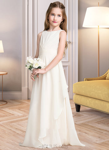 Chelsea A-Line Scoop Neck Floor-Length Chiffon Junior Bridesmaid Dress With Cascading Ruffles UKP0013394