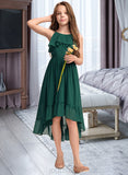 Anastasia A-Line Scoop Neck Asymmetrical Chiffon Junior Bridesmaid Dress With Cascading Ruffles UKP0013395