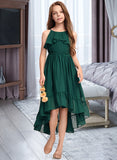 Anastasia A-Line Scoop Neck Asymmetrical Chiffon Junior Bridesmaid Dress With Cascading Ruffles UKP0013395