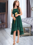 Anastasia A-Line Scoop Neck Asymmetrical Chiffon Junior Bridesmaid Dress With Cascading Ruffles UKP0013395