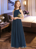 Armani A-Line Scoop Neck Floor-Length Chiffon Junior Bridesmaid Dress With Ruffle UKP0013397