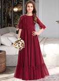 Hedda A-Line Scoop Neck Floor-Length Chiffon Junior Bridesmaid Dress With Cascading Ruffles UKP0013398