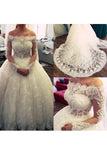 Ball Gown Boat Neck Tulle With Applique And Beads Long Sleeves Wedding Dresses