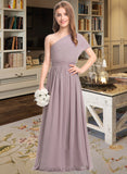 Karla A-Line One-Shoulder Floor-Length Chiffon Junior Bridesmaid Dress With Ruffle UKP0013400