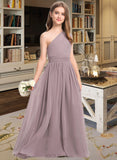 Karla A-Line One-Shoulder Floor-Length Chiffon Junior Bridesmaid Dress With Ruffle UKP0013400