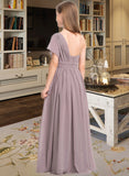 Karla A-Line One-Shoulder Floor-Length Chiffon Junior Bridesmaid Dress With Ruffle UKP0013400